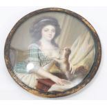 Fine late 18th century Continental portrait miniature on ivory depicting a young woman and her dog,