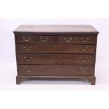 George III oak chest of drawers with moulded top and two short over three long drawers,