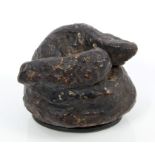 19th century novelty papier mâché snuff box in the form of a turd, with hinged base,