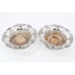 Pair Victorian silver plated wine coasters of flared circular form,