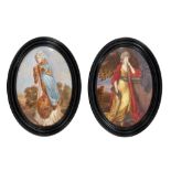 Fine pair 19th century Minton porcelain oval plaques finely painted with portraits of Elizabeth