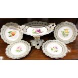 19th century English porcelain dessert ware with individual painted floral spray decoration and