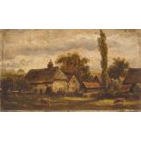 Thomas Churchyard (1798 - 1865), oil on panel - thatched farmhouse and buildings, unframed, 9.