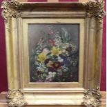 Pair of early 19th century English School oils on panel - still life profusions of summer flowers,