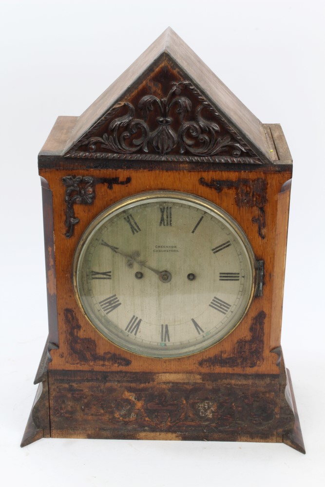 Victorian bracket clock (in need of restoration), with silvered dial, signed - Greenhow Chelmsford,