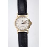 1950s gentlemen's gold (14k) Ulysse Nardin wristwatch with circular silvered dial with luminous