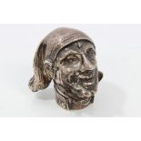 Unusual 19th century Continental cast silver walking cane handle in the form of the head of a