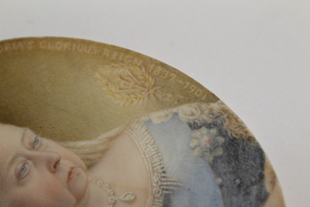 HM Queen Victoria - very fine Royal Presentation oval miniature portrait of The Queen, - Image 12 of 13