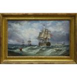 Ebenezer Colls (1812 - 1897), pair oils on canvas - shipping at sea, signed, in gilt frames,