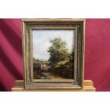Edward Charles Williams (1807 - 1881), oil on canvas - cattle watering, signed, in gilt frame, 28.