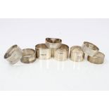 Collection of eight 20th century silver napkin rings (various dates and makers).