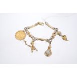 Gold (9ct) charm bracelet with three figural charms and a full sovereign CONDITION REPORT