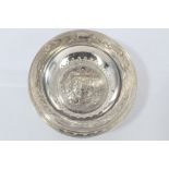 Greek silver bowl of circular form, with domed centre embossed with coat of arms and motto,