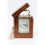 Early 20th century brass carriage clock with white enamel dial,