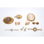 Group of jewellery - to include Victorian oval target brooch, cameo brooch, two other brooches,