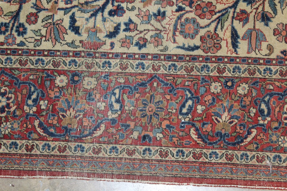 Good part silk Kashan rug - cream field with urn issuing scrolling flowering foliage within meander - Image 6 of 9