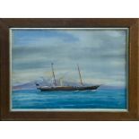 De Simone, gouache - the steam yacht Nerine in the Bay of Naples with Vesuvius beyond,