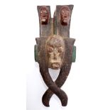 19th century African carved wooden ceremonial mask / headdress with polychrome painted decoration