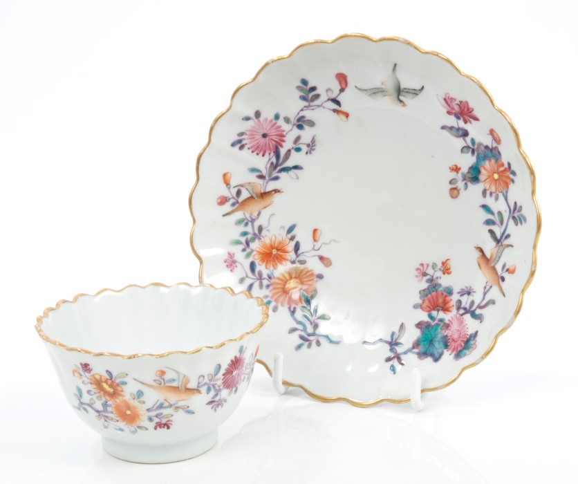 Mid-18th century Chinese Export famille rose fluted tea bowl and saucer,