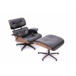 Vintage Ray Eames type lounge chair of typical form, on swivel base,