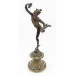 19th century Continental bronze figure of Mercury, raised on stepped marble socle base,