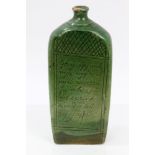 Early 19th century Scandinavian green glazed pottery flask,