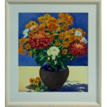 Christopher Ryland, contemporary watercolour - chrysanthemums in a vase, signed, in glazed frame,