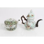 18th century Chinese export famille rose coffee pot - probably Dutch market with white metal spout,