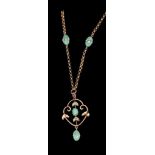 Early 20th century gold and chrysoprase pendant necklace with an openwork pendant suspending a