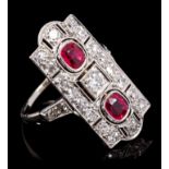 Art Deco synthetic ruby and diamond cocktail ring,
