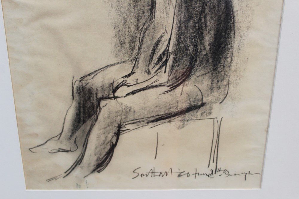 Derek Southall (1930 - 2011), charcoal - seated man, inscribed 'For John from Derek Southall Feb. - Image 3 of 3