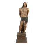 Unusual antique North Italian carved and polychrome painted figure of Christ at the post,