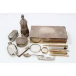 Selection of miscellaneous silver and white metal - including cigarette box, unusual caster,
