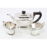 1940s silver three piece tea set - comprising teapot of octagonal form, with the Art Deco style,