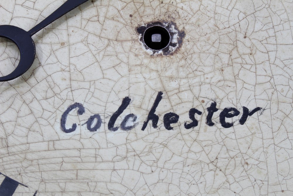 19th century circular wall clock with painted dial, signed - Gutteridge Colchester, - Image 8 of 9