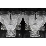 Six late 19th century cut glass rummers with diamond and slice cut decoration,