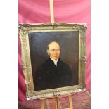 Victorian English School oil on canvas - portrait of a gentleman in black coat, in gilt frame,