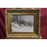 E. Werber, oil on canvas board - snow covered landscape, signed, in gilt frame, 22.5cm x 29.