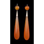 Pair Regency gold mounted carnelian pendant earrings,