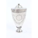 George III silver nutmeg grater in the form of a neoclassical-style urn, with bright cut decoration,
