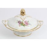 19th century Berlin circular two-handled vegetable dish and domed cover, with fruit knop,