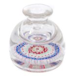 19th century glass paperweight inkwell with pink, blue, white and green canes to base (no stopper),