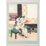 Fine 19th century Chinese album of erotic paintings - comprising twenty-one interior scenes of