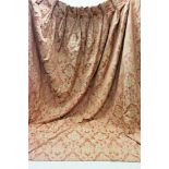 Pair good quality interlined dusky pink floral jacquard curtains - each measuring approximately