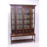Edwardian mahogany and boxwood crossbanded breakfront display cabinet,