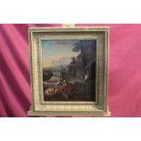 18th century Flemish School oil on canvas - farmyard scene with livestock, in gilt frame,