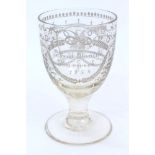 Of Harwich Interest: 19th century glass rummer with engraved bowl 'Patrick Daniels Harwich 1851'