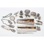 Selection of miscellaneous silver and white metal - including thimbles, combs, dolls' hand mirror,