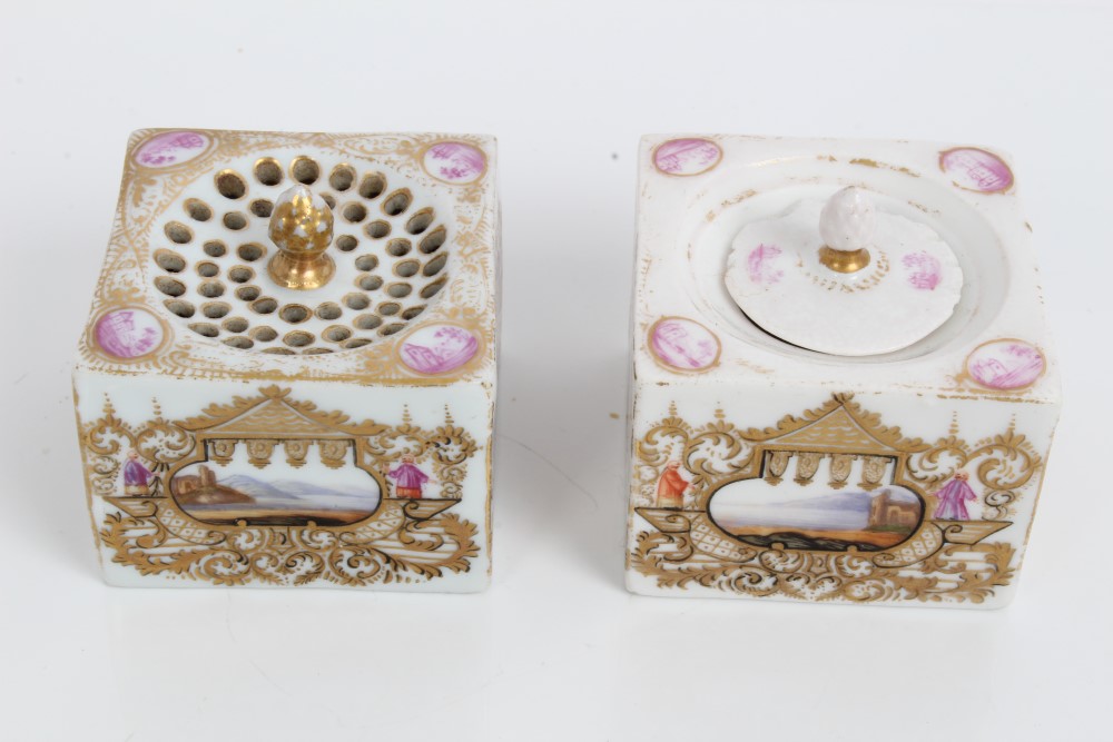 19th century German porcelain canted rectangular inkstand in the Meissen style, - Image 6 of 9