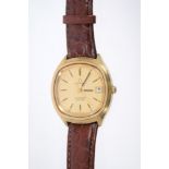 1980s gentlemen's Omega Seamaster Quartz Calendar wristwatch in gold plated cushion-shaped case,